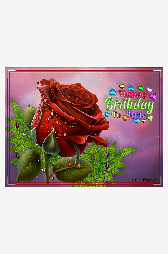 生日贺卡红玫瑰水滴-众图网