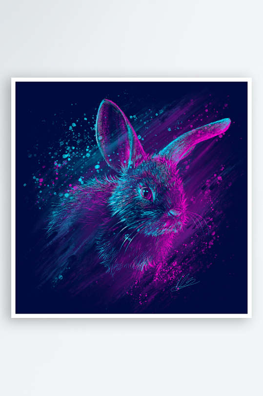 炫彩光影中的兔子艺术插画-众图网