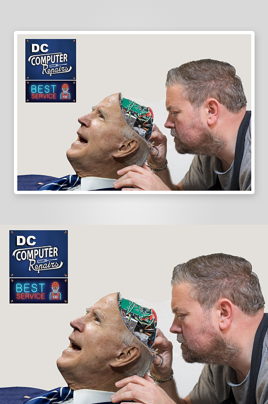 男子检查机械头颅内部电路-众图网