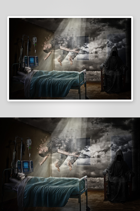 病床上的灵魂出窍与神秘人影-众图网