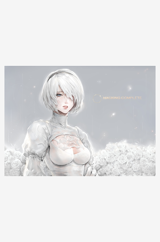 白发女性艺术插画雨中花丛-众图网