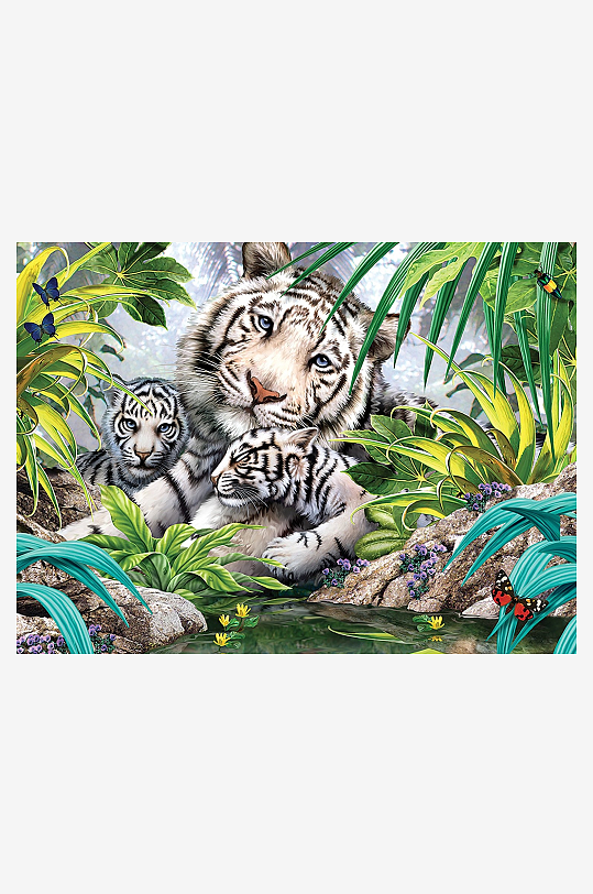 白虎母子丛林栖息-众图网