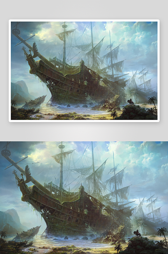 破败古船搁浅海滩奇景-众图网