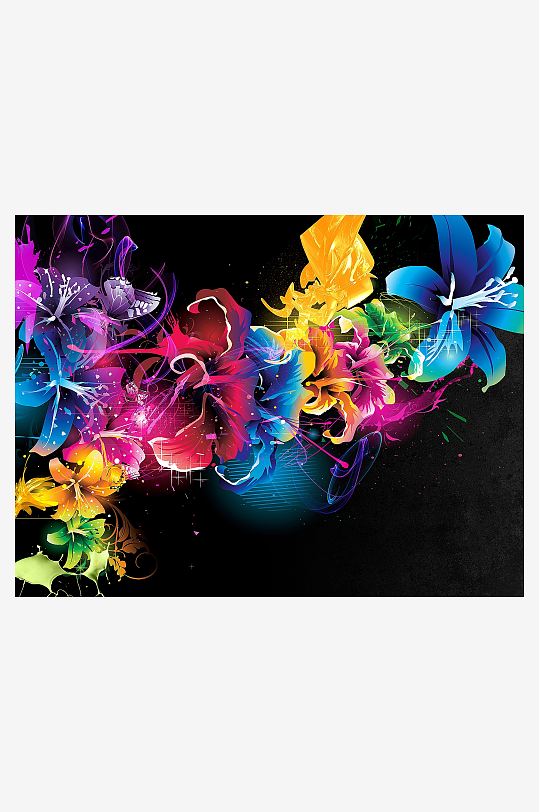 炫彩抽象花卉艺术图案-众图网