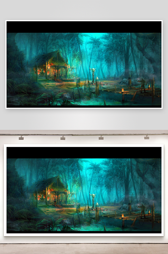 神秘丛林中的发光小屋-众图网