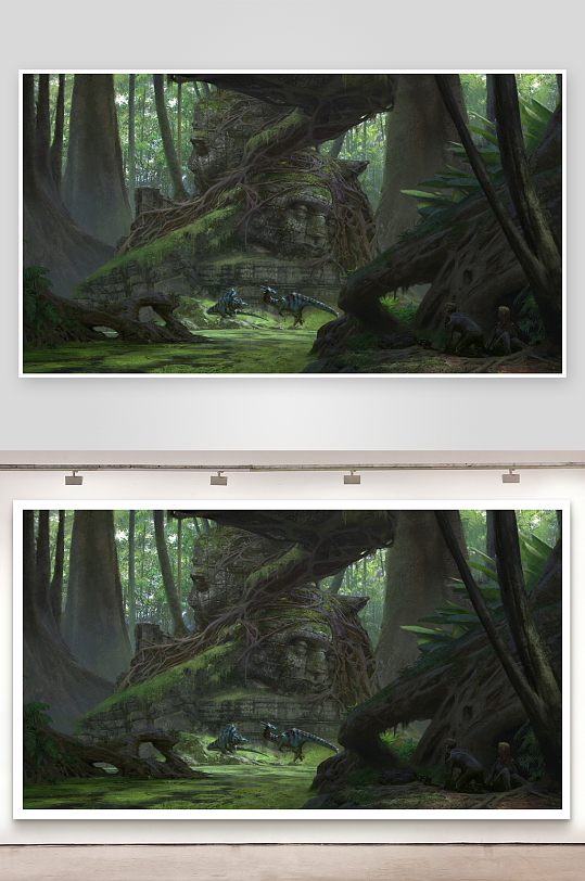 神秘丛林中的古老遗迹与恐龙-众图网