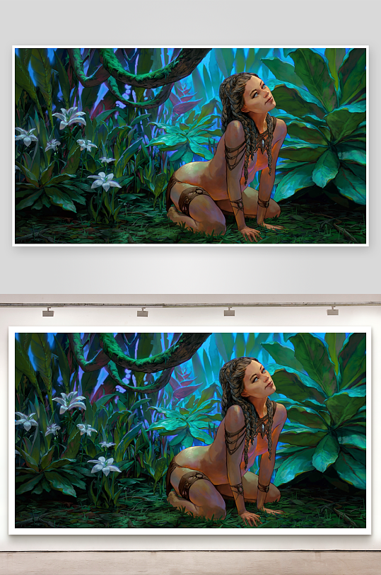 神秘丛林中的女子艺术插画-众图网