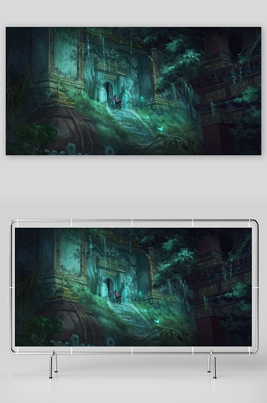 神秘丛林古建筑与小人-众图网