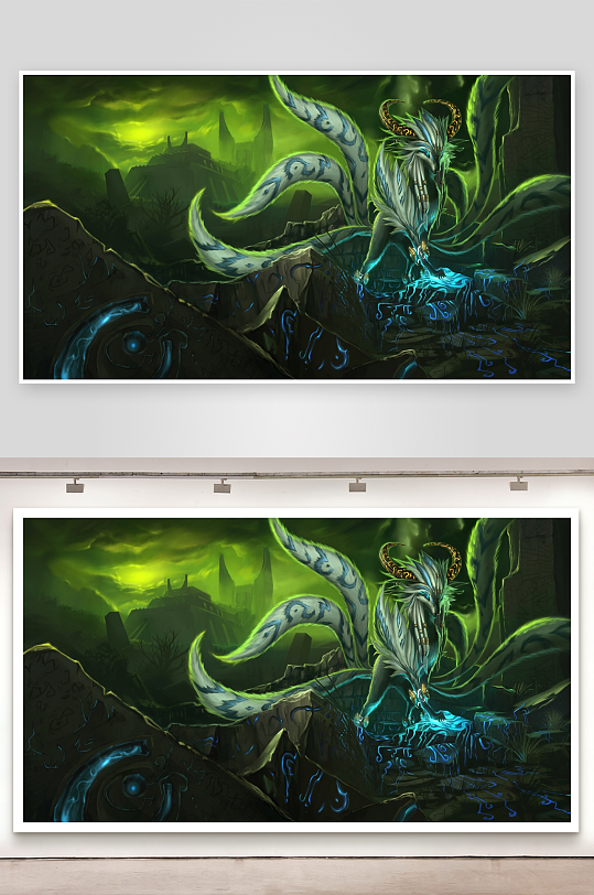 神秘九尾妖兽夜景奇幻-众图网