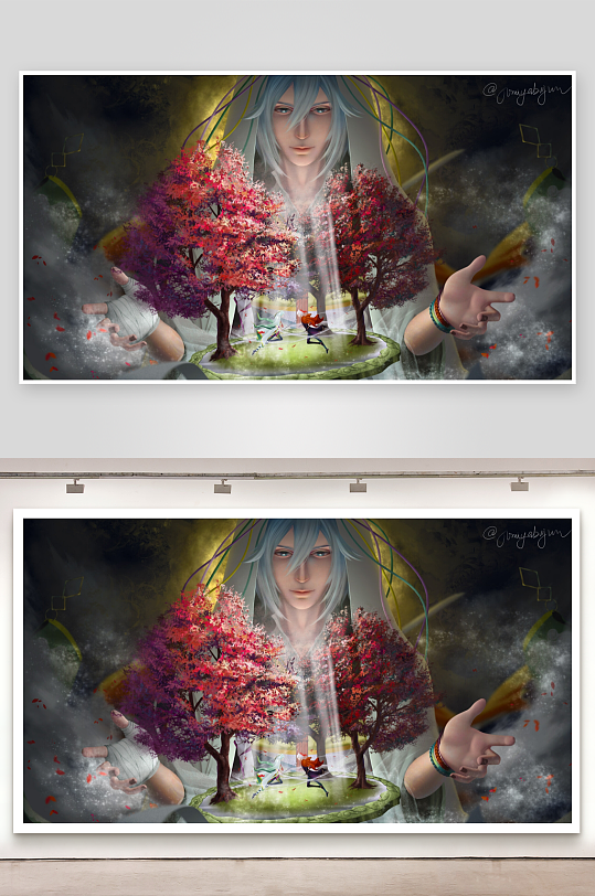 神秘人物与奇幻树景-众图网