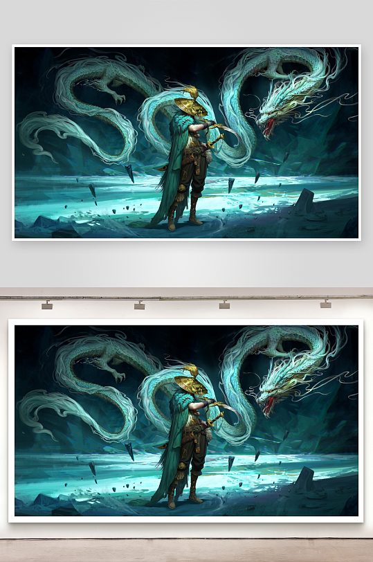 神秘人物与巨龙对峙奇幻场景-众图网