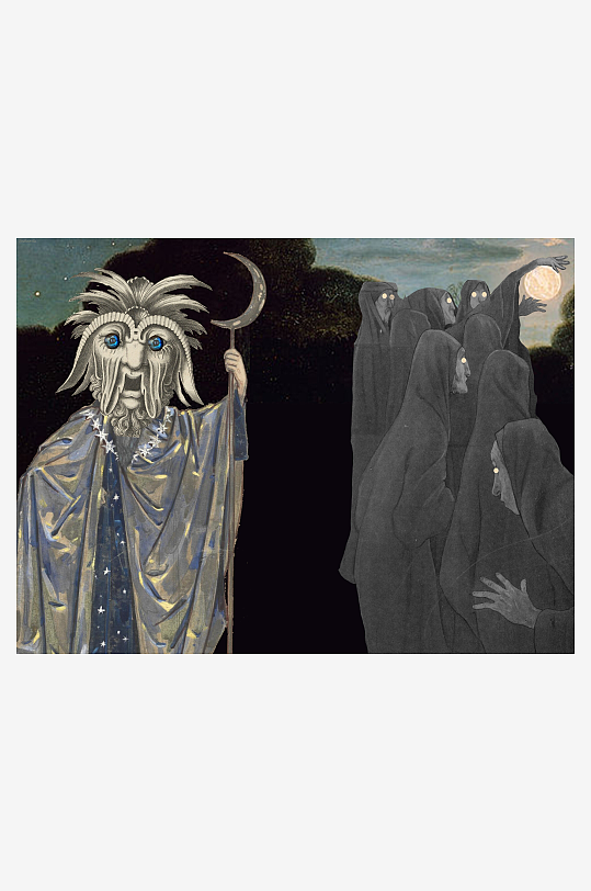 神秘人物与幽灵群像的奇幻夜景-众图网