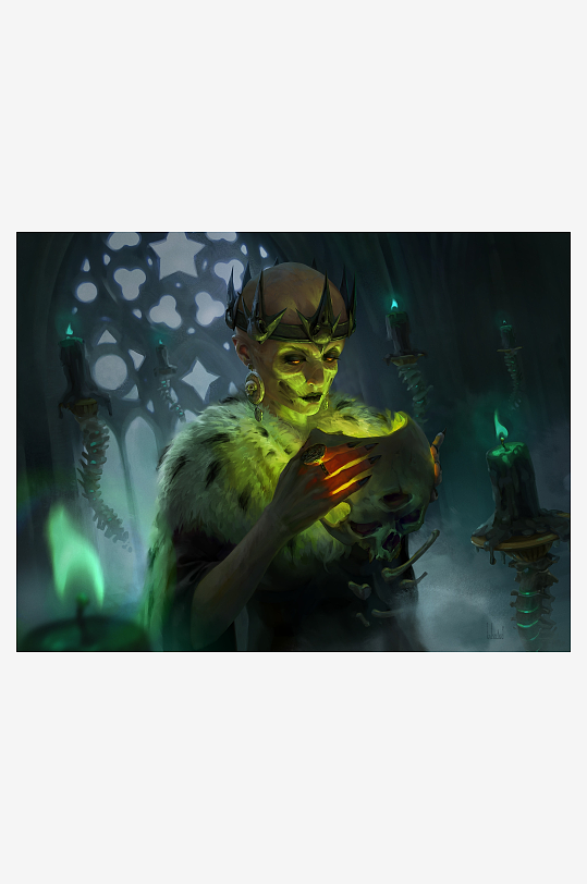 神秘人物持骷髅烛光仪式-众图网