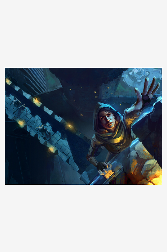 神秘人物攀爬古城墙-众图网