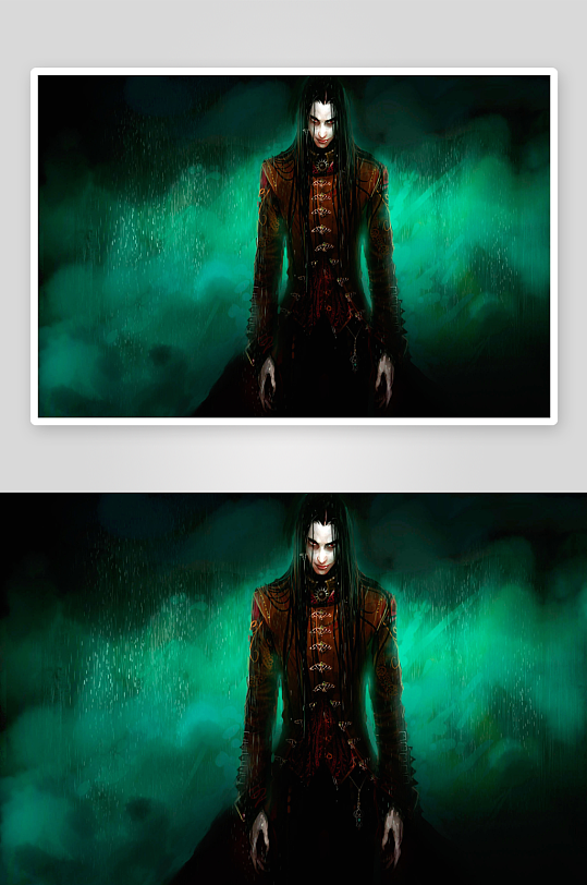 神秘人物立于幽绿烟雾中-众图网