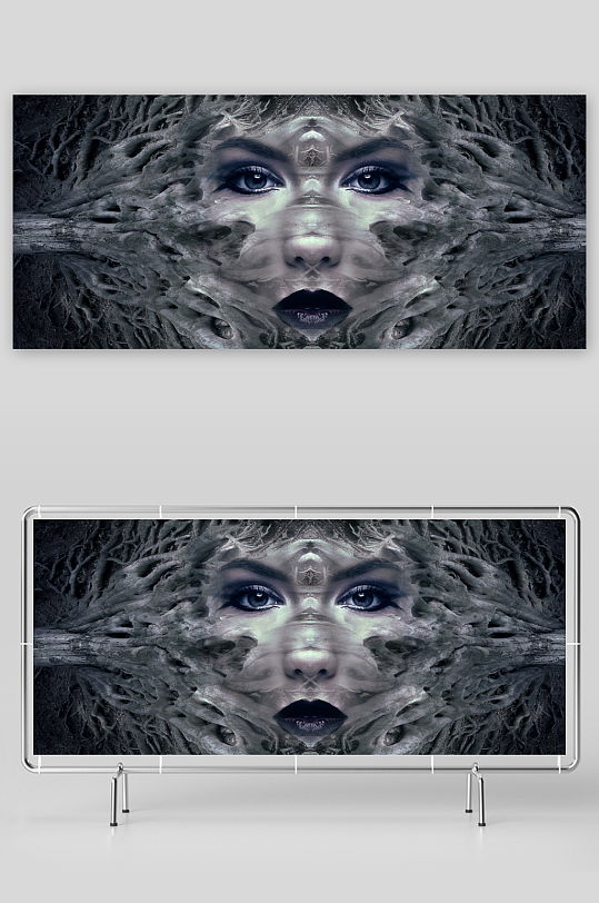 神秘人脸与树根交织的艺术图像-众图网