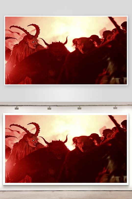 神秘仪式人群与牛角人面具-众图网