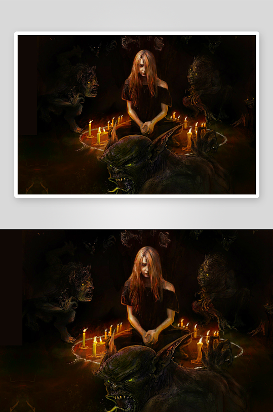 神秘仪式烛光环绕恶魔-众图网