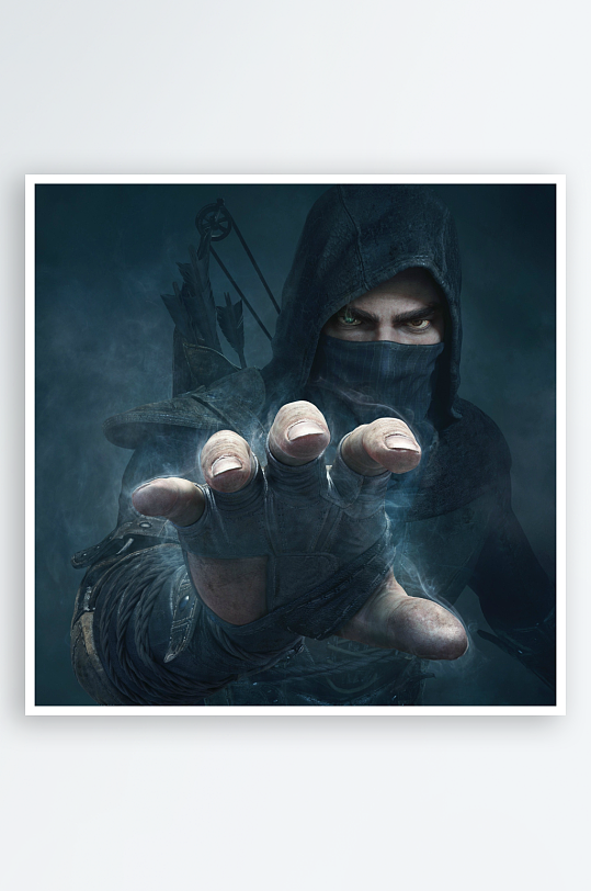 神秘刺客伸出手掌散发光芒-众图网