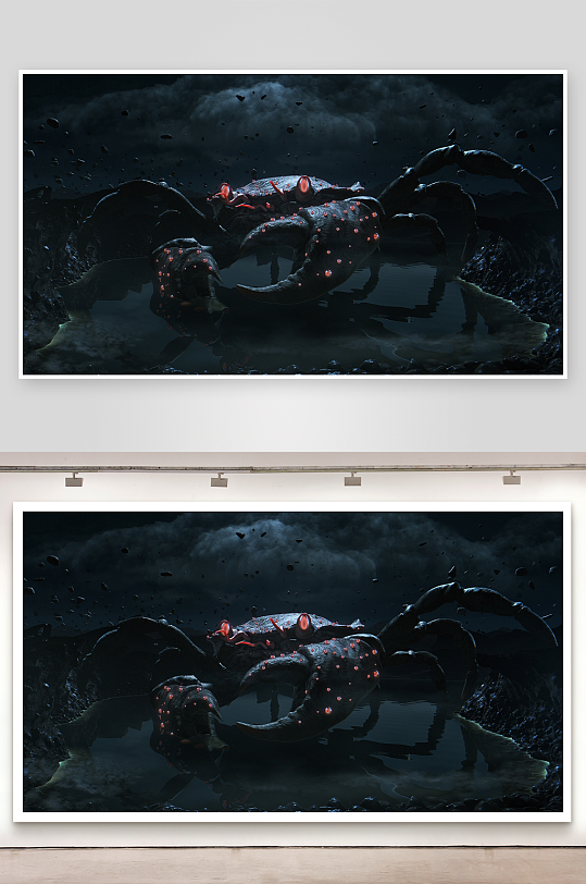 神秘发光巨蟹栖息暗水域-众图网