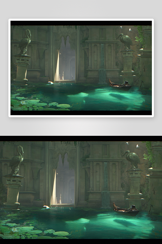 神秘古建筑水景画-众图网