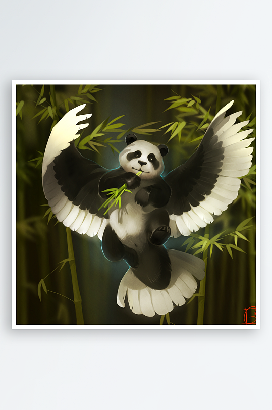 熊猫展翅竹林飞翔-众图网