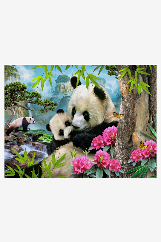 熊猫母子林间嬉戏-众图网