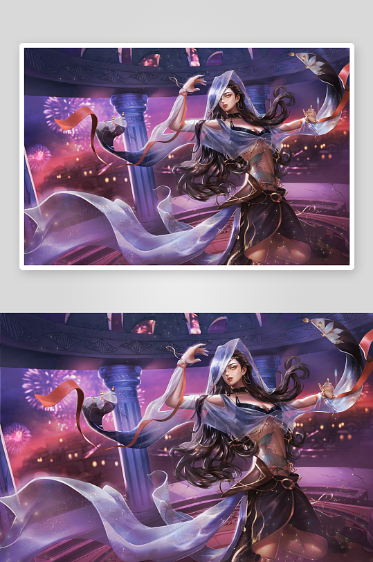 神秘女子古典舞姿光影绚丽-众图网