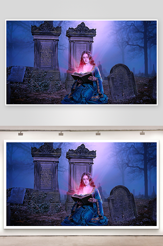神秘女子墓地读经书-众图网