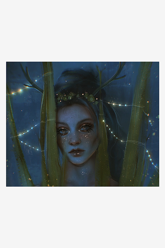 神秘女子头戴鹿角面具-众图网