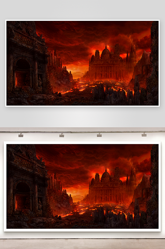 熔岩环绕的古老城堡景象-众图网