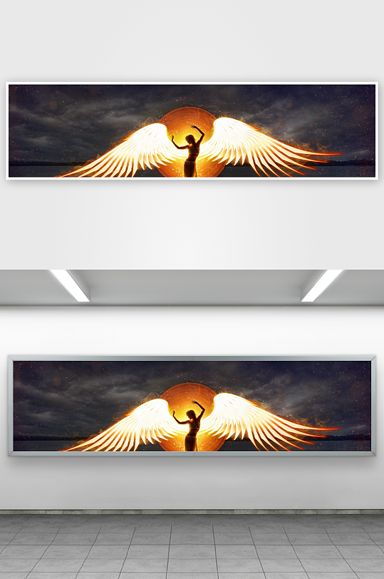 神秘女子展翅于湖面之上-众图网