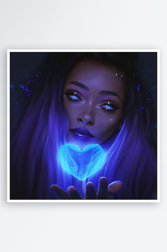 神秘女子手托发光爱心-众图网