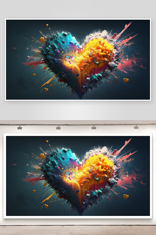 爆炸心形艺术图案色彩斑斓-众图网
