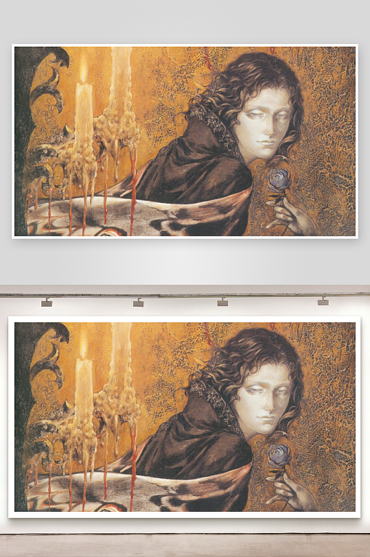 神秘女子手持玫瑰烛光映衬-众图网