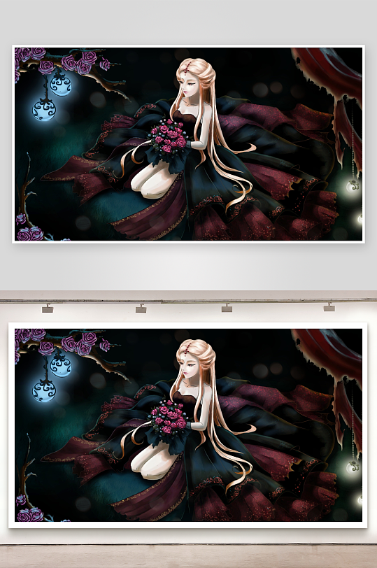 神秘女子手持花束静坐-众图网