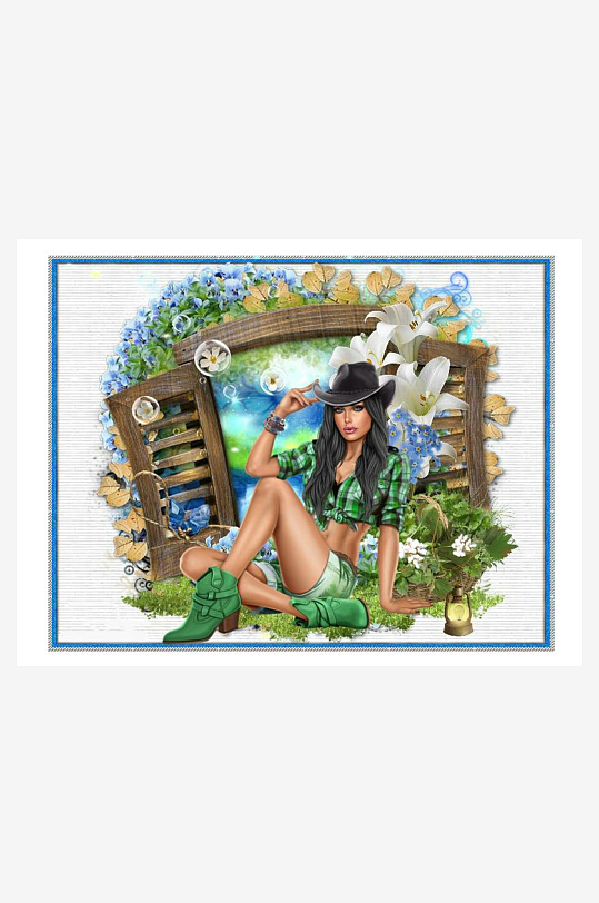 牛仔风格女子田园写真-众图网