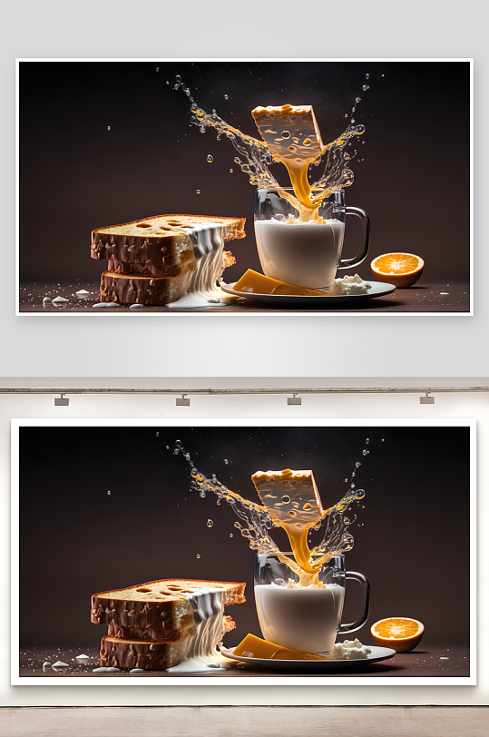 牛奶飞溅吐司奶酪创意美食-众图网