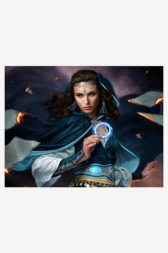 神秘女子持光环魔法艺术画-众图网