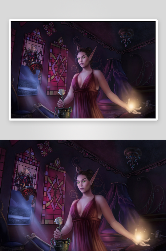 神秘女子持花施法室内场景-众图网