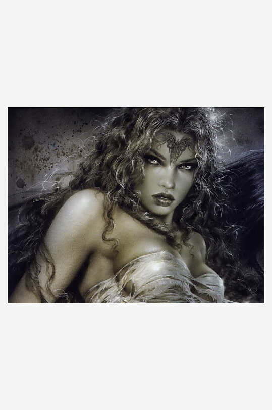 神秘女子翅膀与纹身艺术肖像-众图网