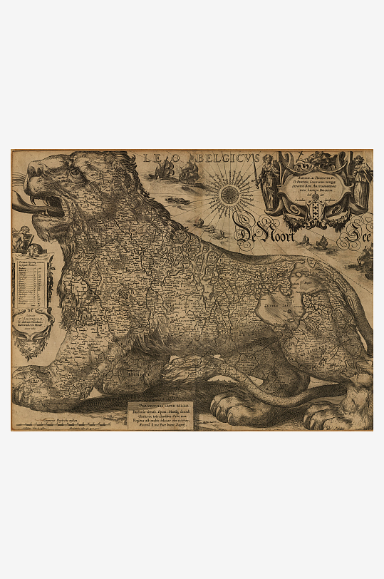 狮子地图艺术复古插画-众图网