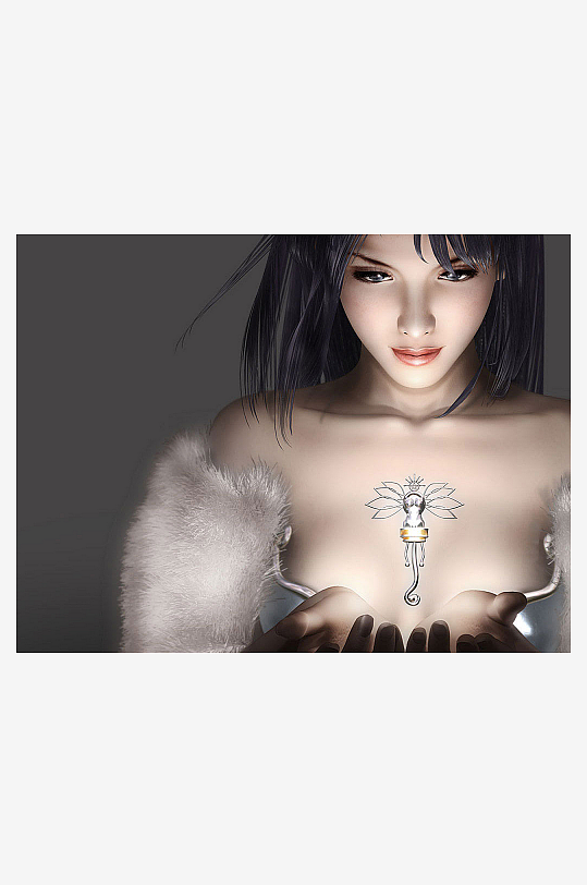 神秘女子胸前饰品特写-众图网