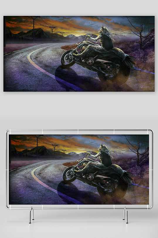 狼人骑摩托车穿越山路-众图网