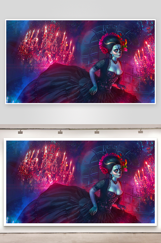 神秘女子身着华丽礼服-众图网