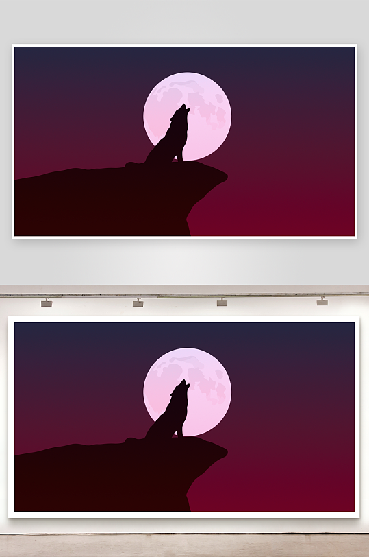 狼影月下嚎叫照片摄影-众图网