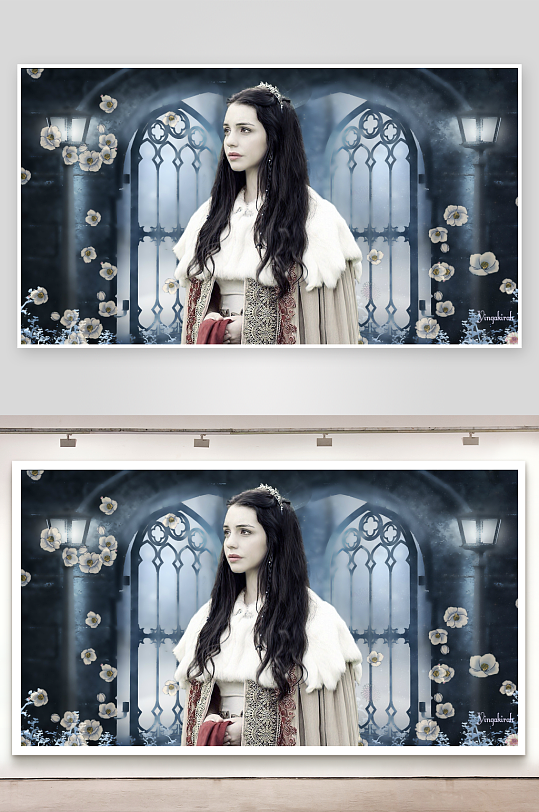 神秘女子身着古装伫立拱门-众图网