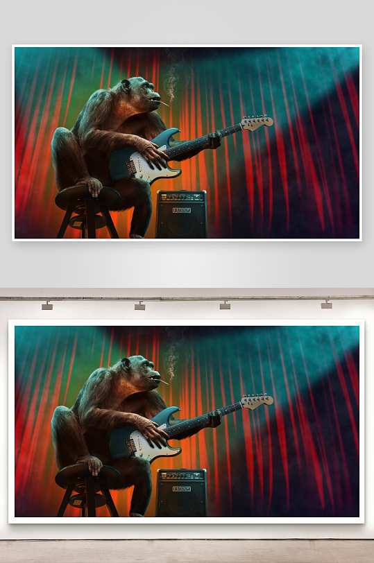猩猩弹吉他吸烟舞台场景-众图网