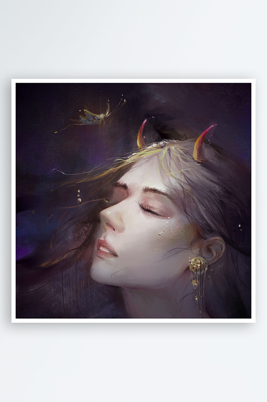 神秘女子闭眼静谧画面-众图网