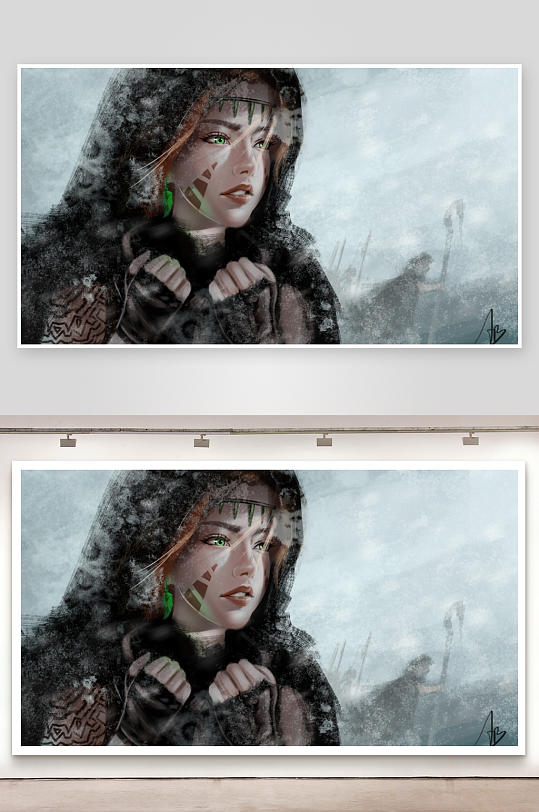 神秘女子雪地凝视-众图网